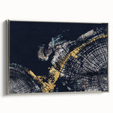 Framed wall art featuring an abstract design with strokes and lines in soothing silver tones, showcasing a modern aesthetic ideal for contemporary decor.