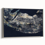 Framed wall art featuring an abstract design of strokes and lines in silver tones, showcasing a modern aesthetic suitable for contemporary decor.