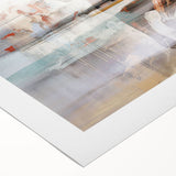 Abstract wall art canvas showcasing colorful strokes and lines in vibrant blues, yellows, and reds, ideal for modern home decor.