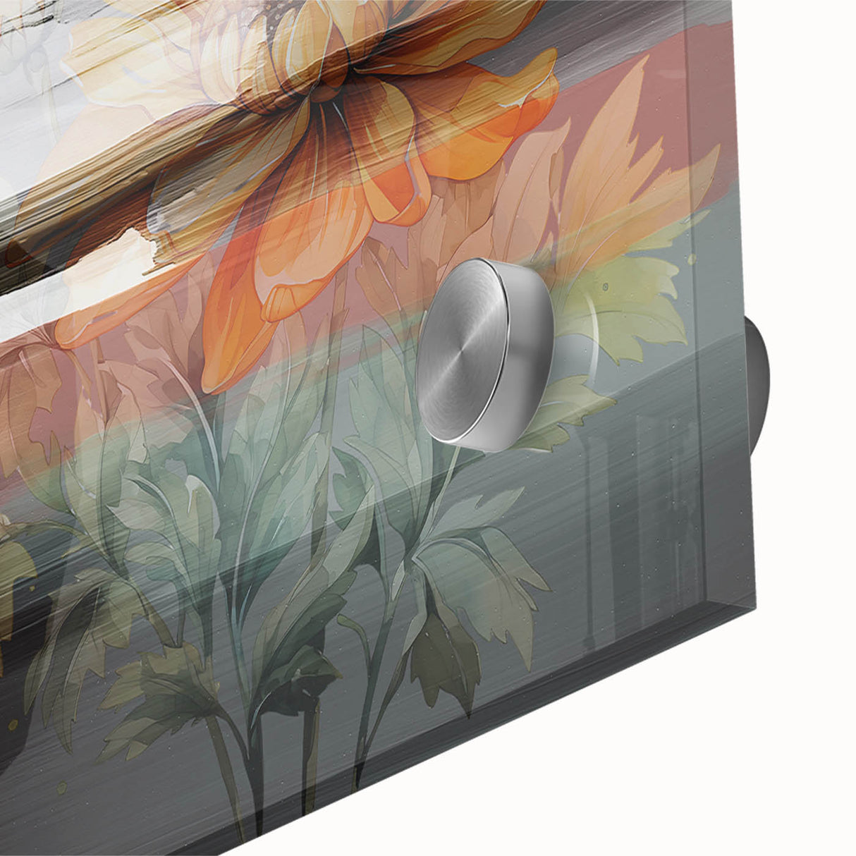 Vibrant abstract strokes and lines in bold colors, showcasing a modern wall art design on acrylic glass, perfect for contemporary decor.