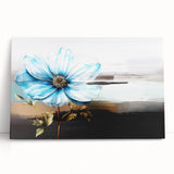 Abstract canvas wall art featuring vibrant strokes and lines in shades of blue, orange, and yellow, perfect for modern home decor.