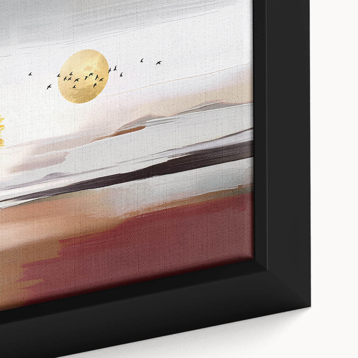 Close-up of a framed canvas wall art piece featuring an abstract design of colorful strokes and lines in vibrant hues, perfect for modern decor.