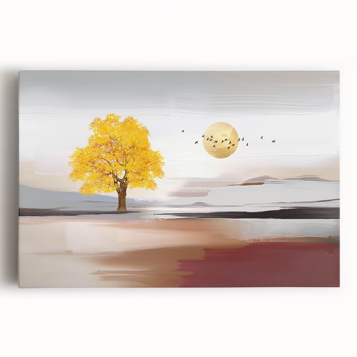 Abstract wall art design showcasing vibrant strokes and lines in a mix of blue, orange, and yellow hues, printed on stretched canvas for modern decor.