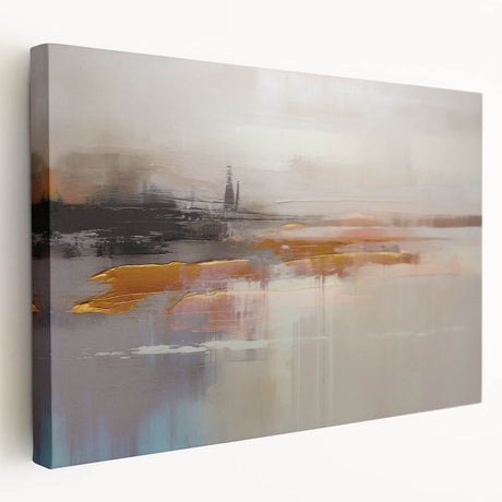 Stretched canvas artwork showcasing an abstract design with dynamic strokes and lines in vibrant colors, perfect for modern home decor.