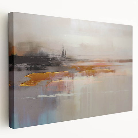Stretched canvas artwork showcasing an abstract design with dynamic strokes and lines in vibrant colors, perfect for modern home decor.