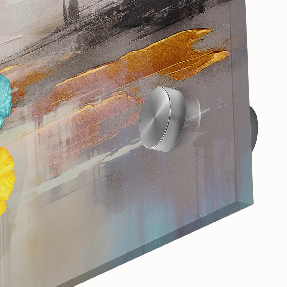 Abstract wall art design featuring colorful strokes and lines on acrylic glass, showcasing vibrant hues and modern artistic flair for contemporary decor.