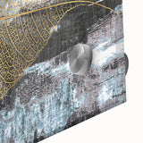 Close-up of an abstract strokes and lines design wall art piece, showcasing vibrant colors and intricate patterns on acrylic glass, ideal for modern decor.