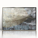 Framed wall art showcasing an abstract design of colorful strokes and lines in silver tones, perfect for modern decor, adding a touch of elegance to any room.
