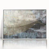 Framed wall art featuring an abstract design of colorful strokes and lines in vibrant hues, set against a sleek white background, ideal for modern decor.