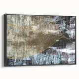 Framed canvas wall art showcasing an abstract design with bold strokes and lines in black and white, adding a modern touch to any decor. Side view highlights the sleek frame, ideal for enhancing living spaces or offices.