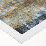 Abstract wall art design showcasing vibrant strokes and lines in shades of blue, orange, and gold, perfect for modern home decor. Ideal for enhancing artistic spaces.