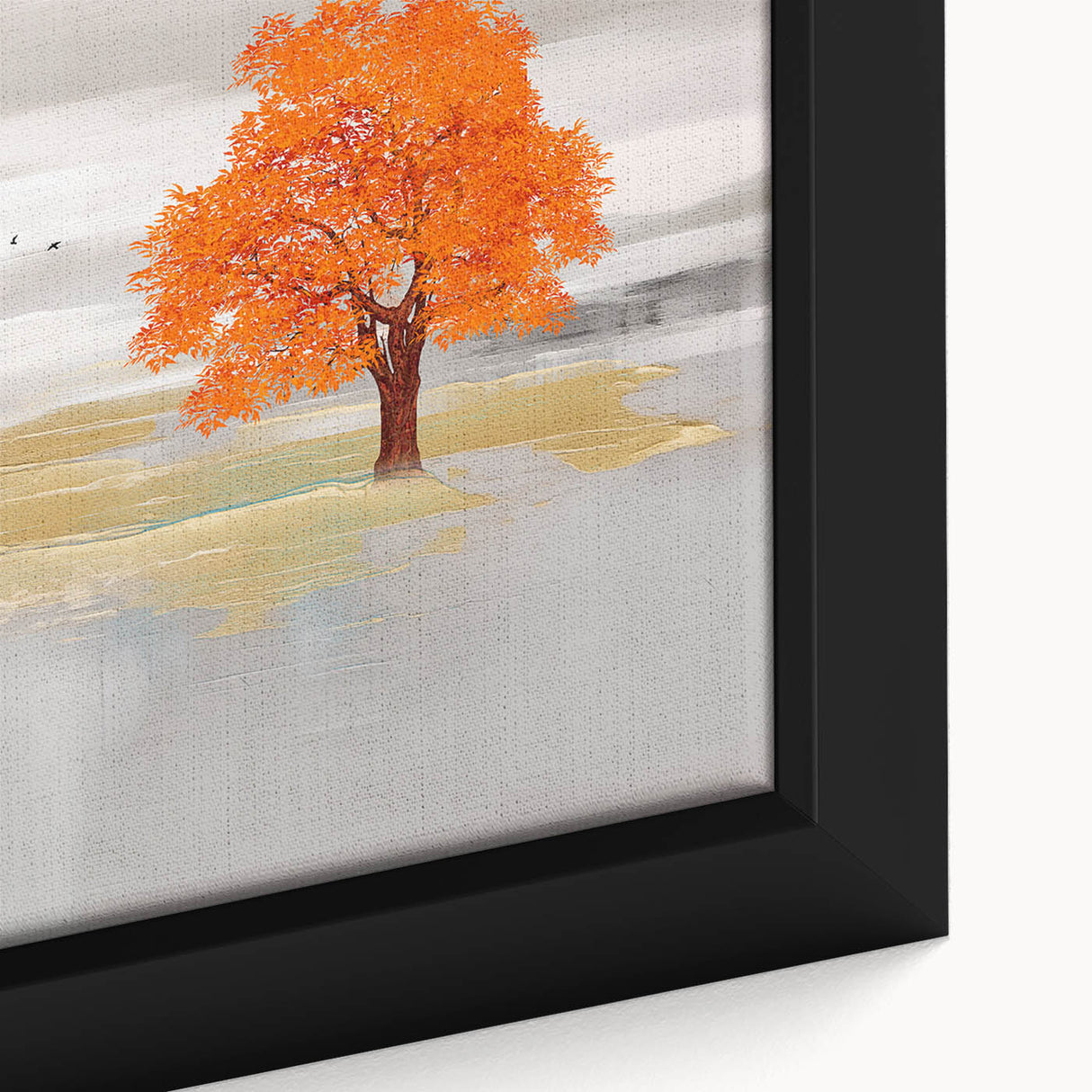 Abstract close-up of framed canvas wall art showcasing vibrant strokes and lines in bold colors, perfect for modern home decor accents.