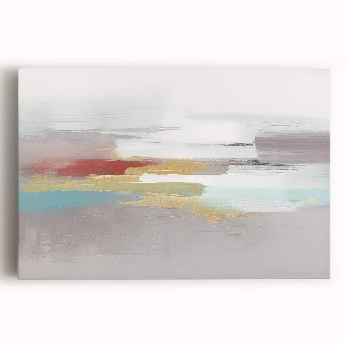 Abstract wall art featuring colorful strokes and lines on stretched canvas, showcasing a modern design ideal for contemporary home decor.