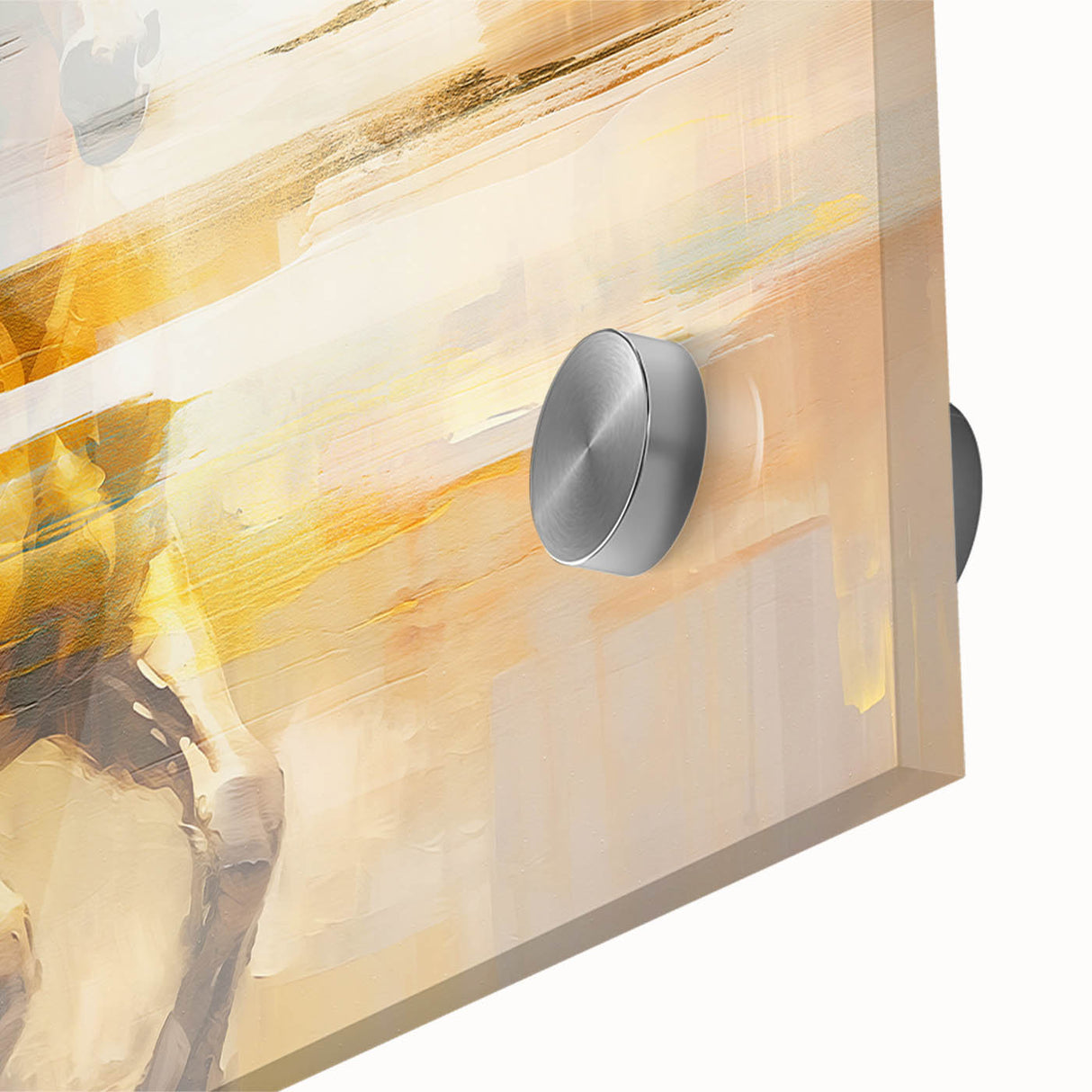 Abstract wall art close-up showcasing vibrant strokes and lines in a mix of blues, greens, and golds, perfect for modern decor.