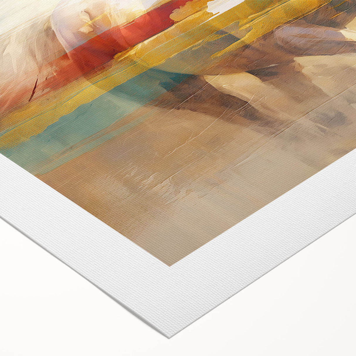 Abstract wall art featuring colorful strokes and lines on a rolled canvas, perfect for modern decor, showcasing vibrant hues and dynamic patterns.