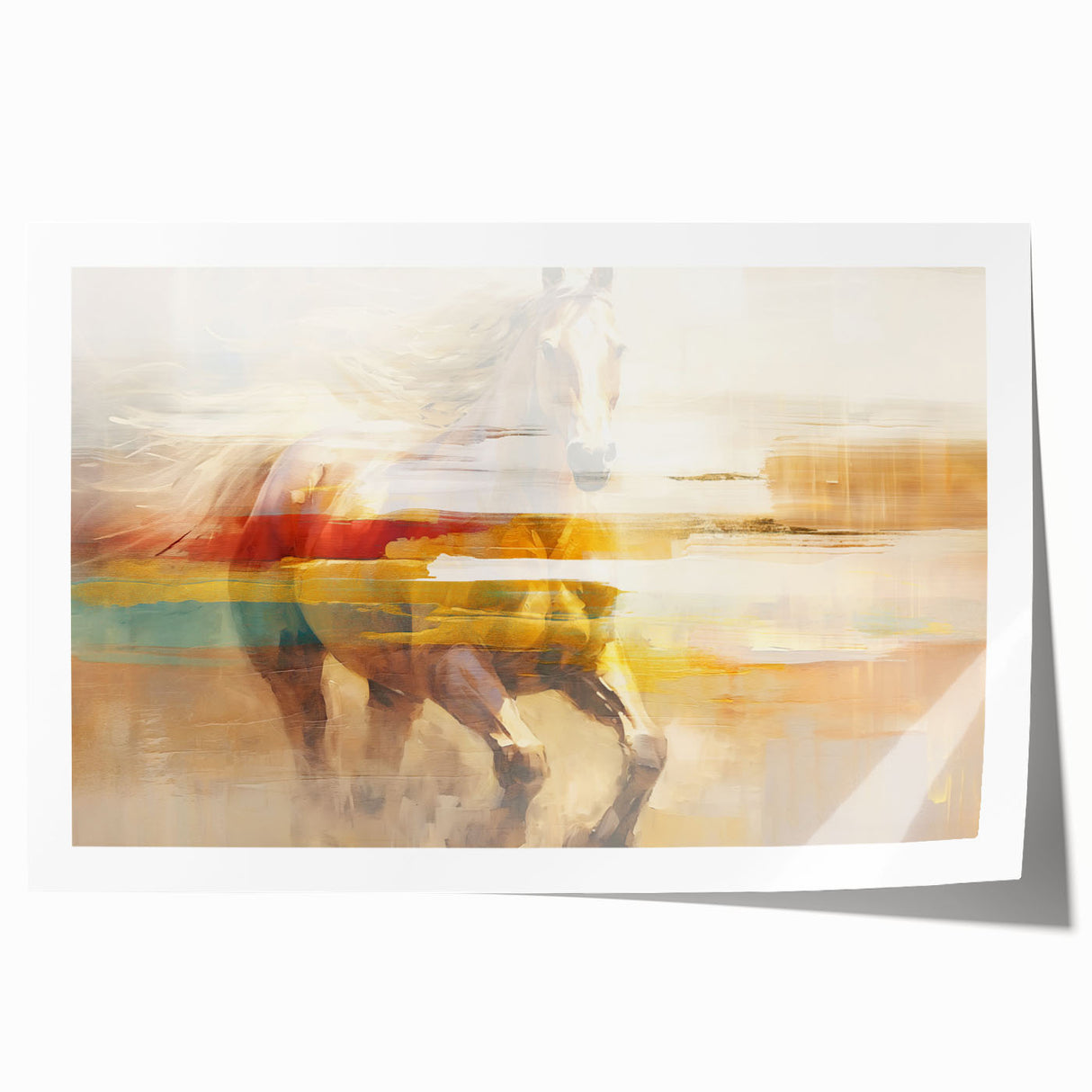 Abstract wall art print showcasing vibrant strokes and lines in shades of blue, orange, and yellow, perfect for modern home decor.
