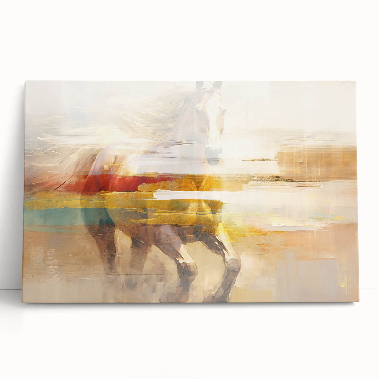 Abstract canvas wall art showcasing vibrant strokes and lines in blue, orange, and yellow, perfect for modern home decor.