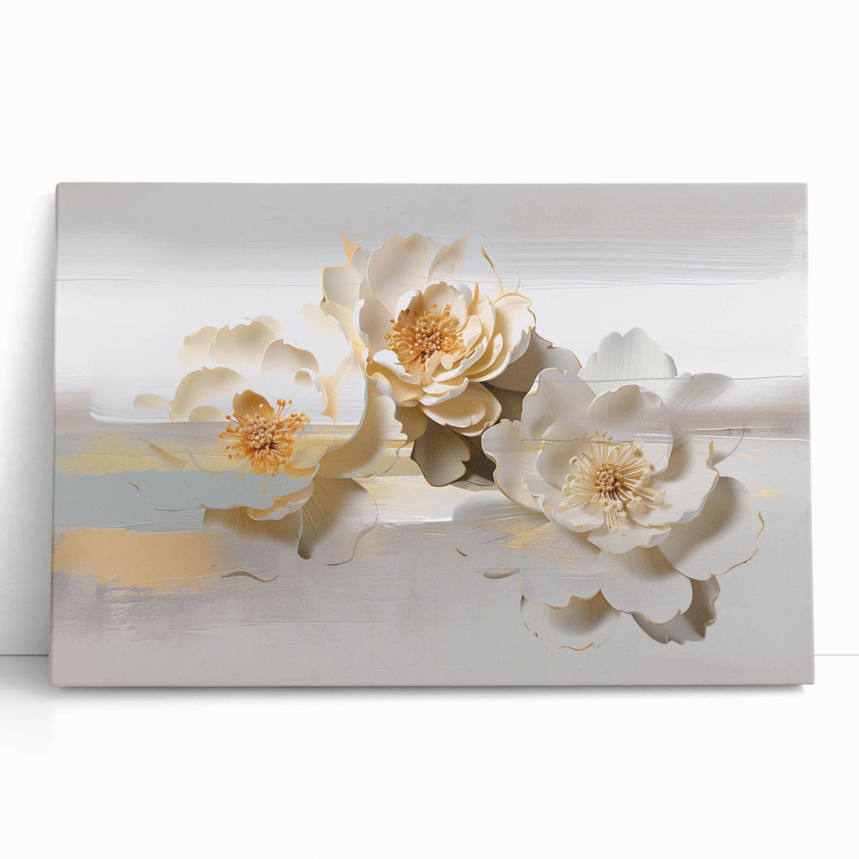 Abstract wall art featuring vibrant strokes and lines in shades of blue, yellow, and red, elegantly displayed as stretched canvas for modern decor.