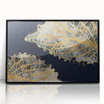 Framed abstract wall art featuring vibrant strokes and lines in a modern design, showcasing a black frame with a sleek front view, perfect for contemporary decor.