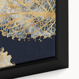 Close-up of an abstract strokes and lines design wall art in a sleek black frame, showcasing vibrant colors and intricate patterns, perfect for modern decor.