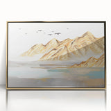 Framed abstract wall art featuring strokes and lines in gold and black, showcasing a modern design that enhances contemporary decor.