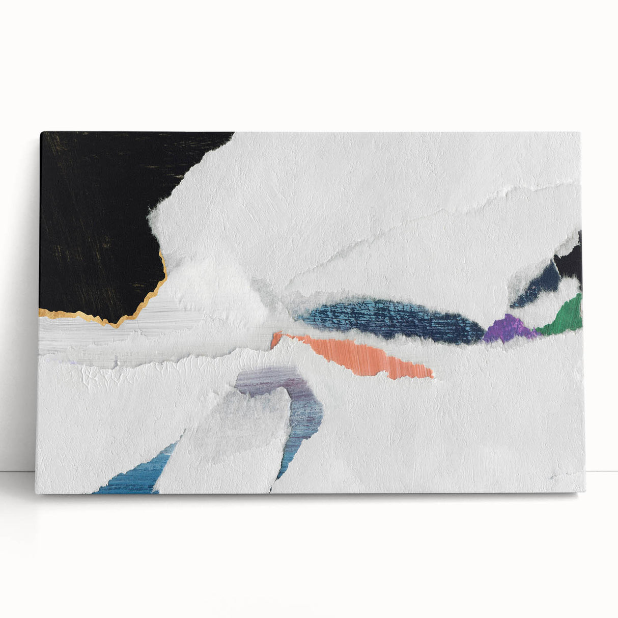 Abstract wall art featuring vibrant strokes and lines in bold colors, designed on stretched canvas, perfect for modern home decor.