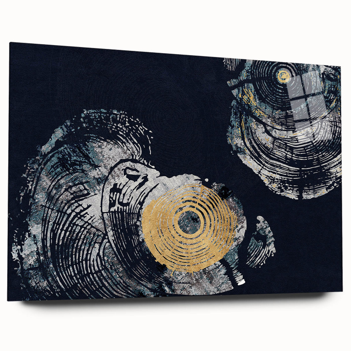 Abstract wall art featuring vibrant strokes and lines in a modern design, displayed in a side view on acrylic glass, ideal for contemporary decor.