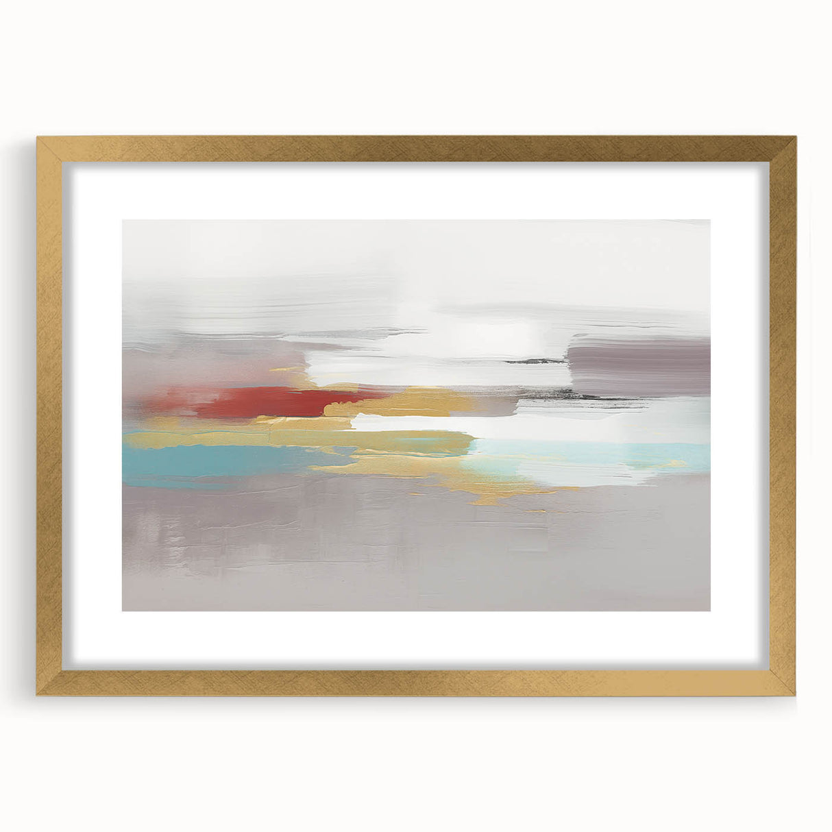 Abstract strokes and lines wall art framed in gold, showcasing a modern design with elegant colors and textures, perfect for contemporary decor.