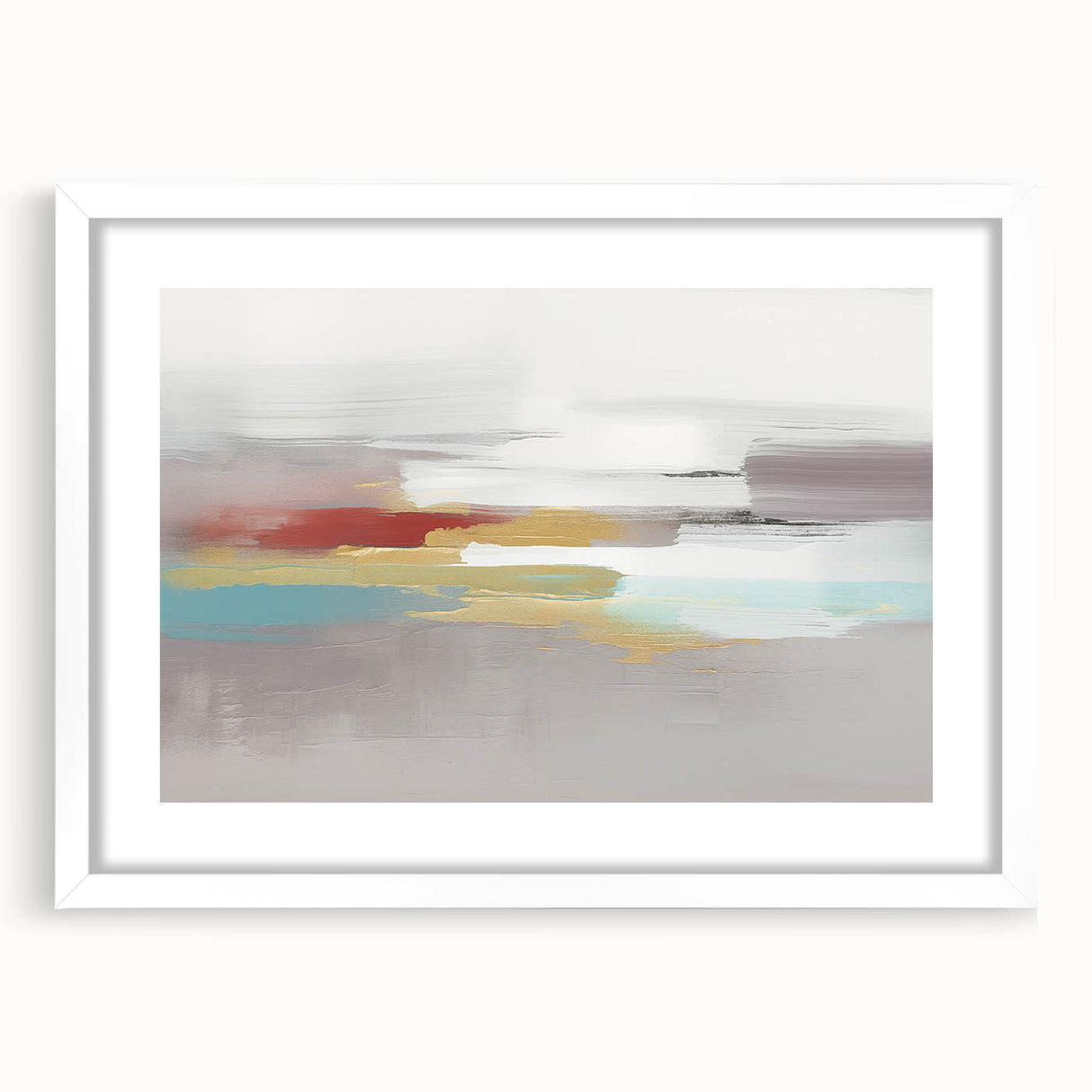 Abstract strokes and lines create a modern wall art piece displayed in a sleek white frame, ideal for contemporary home decor.
