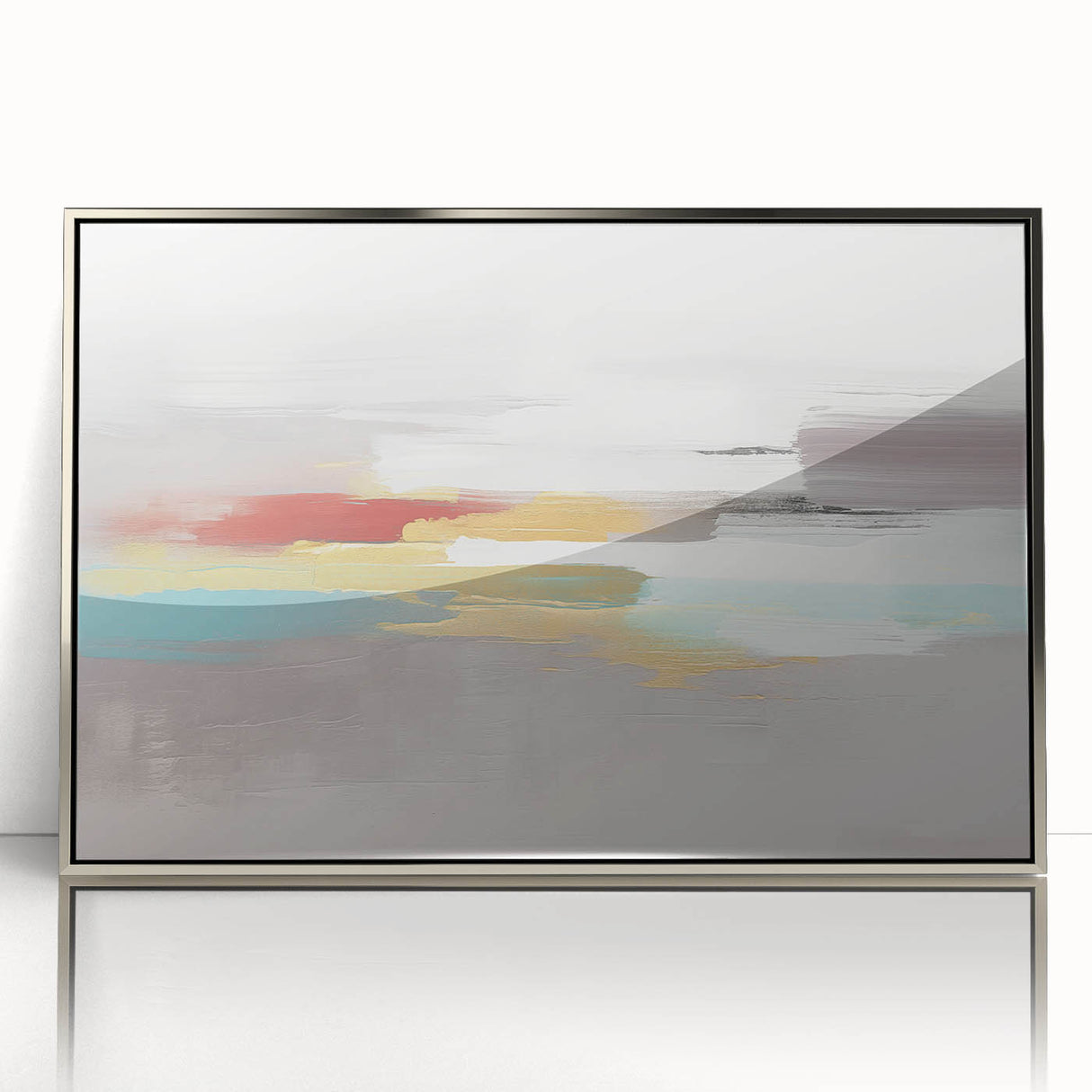 Abstract wall art featuring an elegant design of silver strokes and lines on a framed acrylic surface, ideal for modern home decor.
