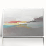 Framed abstract wall art featuring colorful strokes and lines in vibrant hues, set against a sleek white frame, perfect for modern decor.