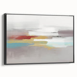 Framed abstract wall art showcasing dynamic strokes and lines in a modern design, featuring a sleek black frame and side view display.