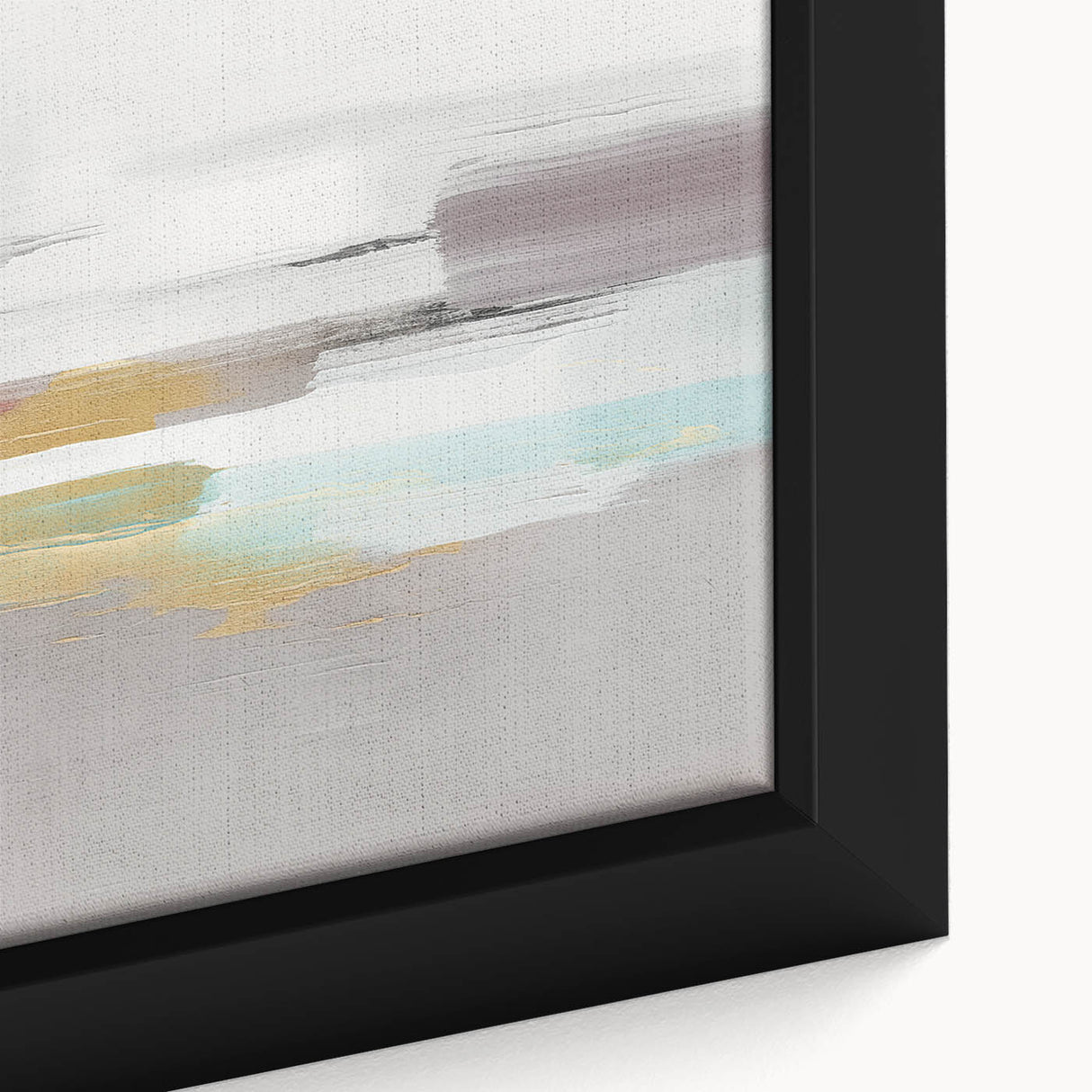 Close-up of an abstract strokes and lines design wall art piece, showcasing vibrant colors and dynamic shapes on a framed canvas.