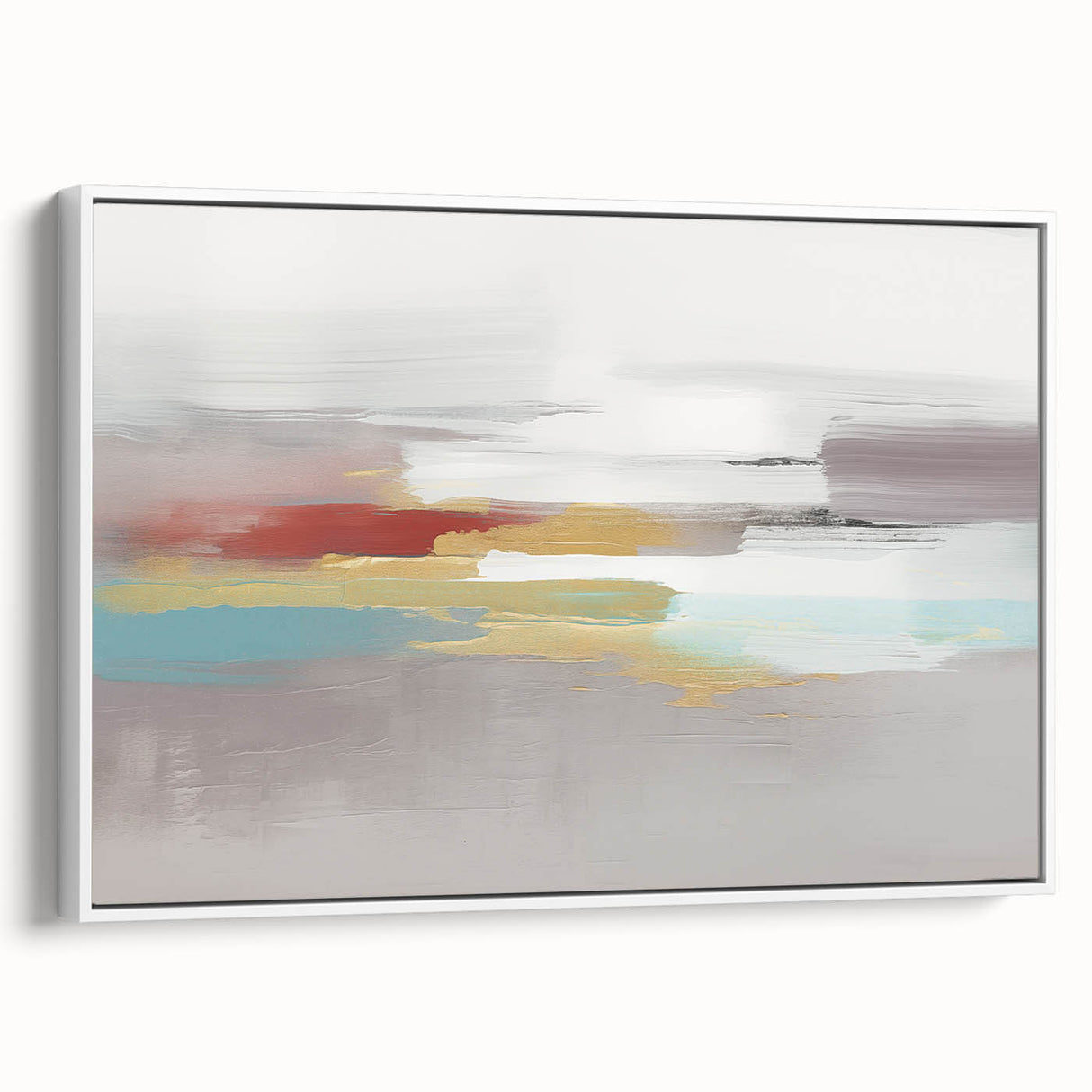 Framed abstract wall art showcasing vibrant strokes and lines in a modern design, featuring a white frame for a contemporary look.