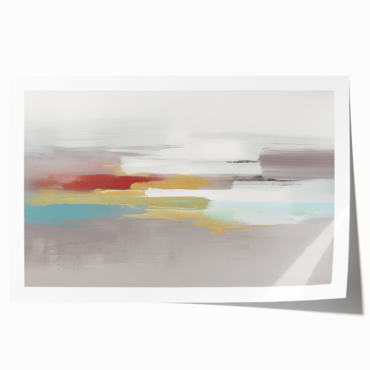 Abstract wall art print featuring vibrant strokes and lines in shades of blue, pink, and yellow, perfect for modern home decor.