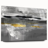 Abstract wall art design featuring colorful strokes and lines in vibrant hues, displayed in an acrylic glass frame, perfect for modern decor.