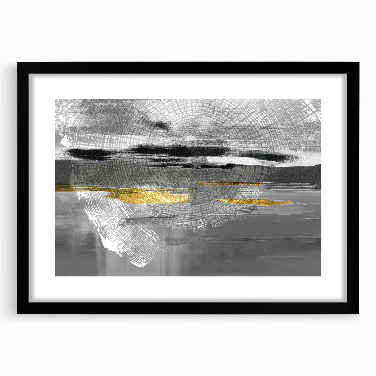 Abstract strokes and lines design wall art framed in black, showcasing a modern aesthetic with a matte finish, perfect for contemporary decor.
