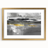 Abstract wall art print showcasing dynamic strokes and lines in gold and neutral tones, elegantly framed with a mat for a sophisticated look.