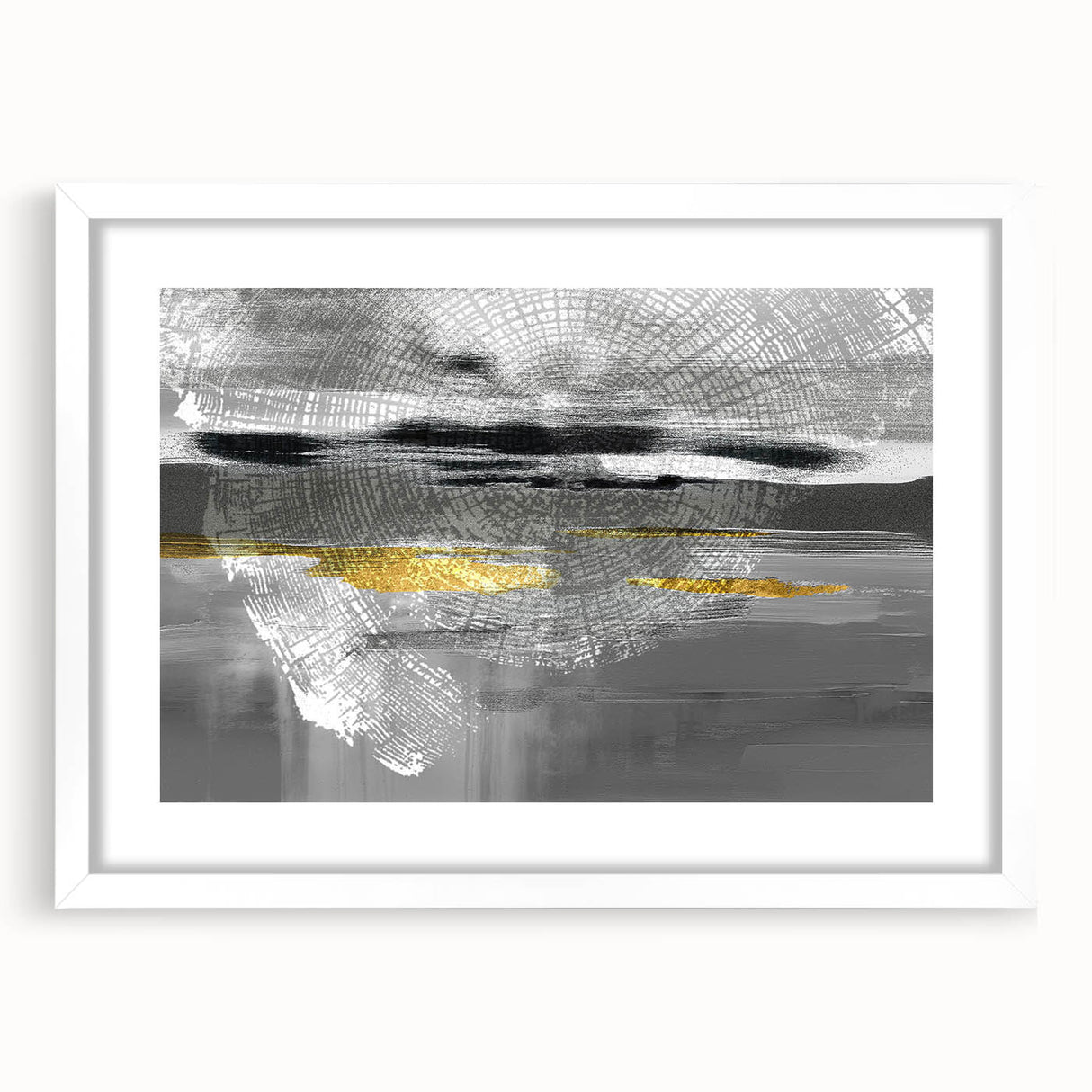 Framed abstract wall art featuring colorful strokes and lines in a modern design, set against a white mat and frame, perfect for contemporary decor.