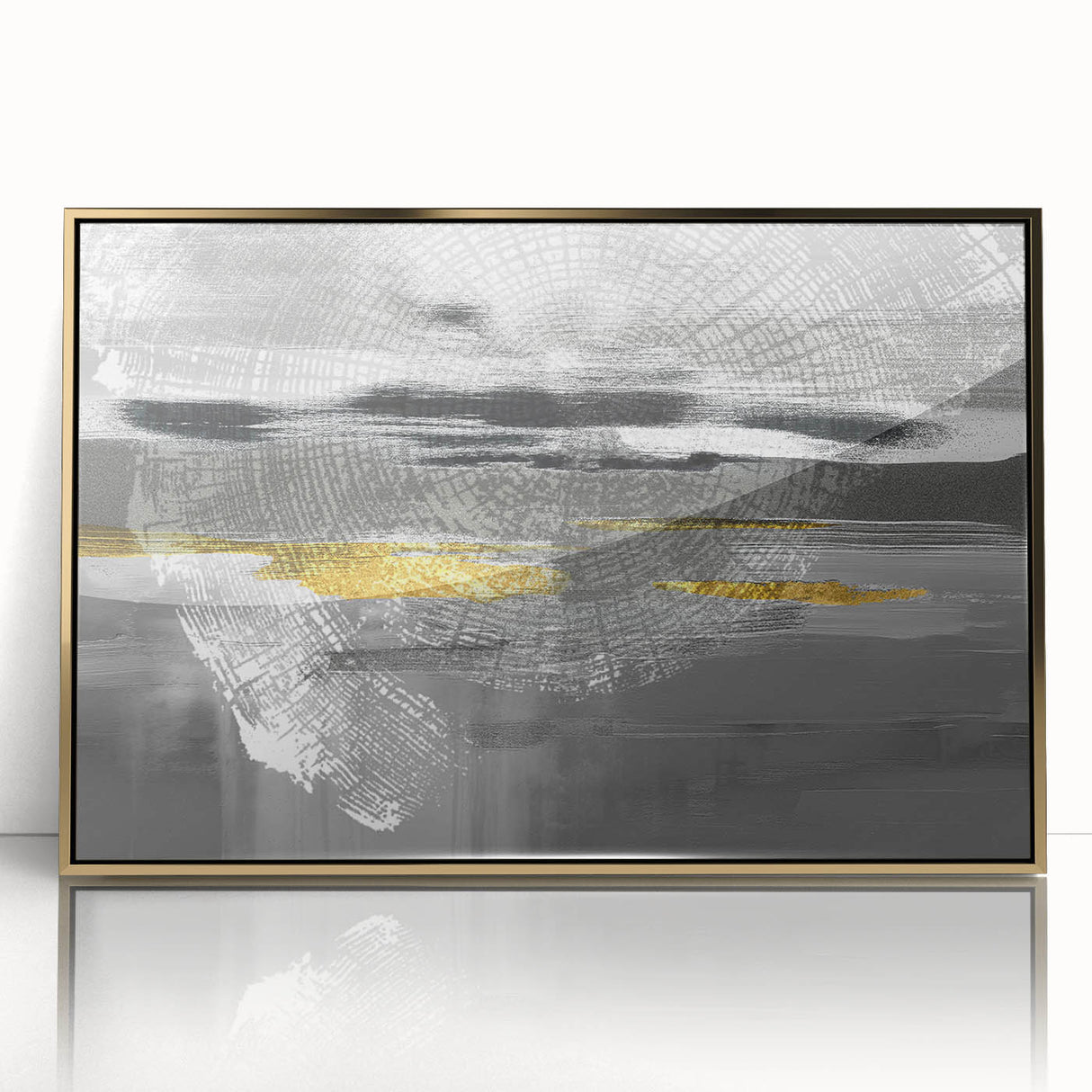 Abstract strokes and lines canvas wall art in gold and black, elegantly framed, showcasing a modern design perfect for contemporary decor.