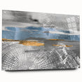 Abstract wall art featuring colorful strokes and lines in a modern design, displayed in acrylic glass with visible mounting pins for an elegant touch.