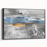 Framed abstract wall art showcasing vibrant strokes and lines in a modern design with a black frame, perfect for contemporary decor.