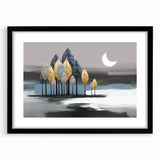 Framed abstract wall art showcasing a modern design of colorful strokes and lines, set against a black mat for a stylish finish.