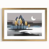 Abstract strokes and lines wall art design in a gold frame with a mat, showcasing modern artistic expression and vibrant colors.