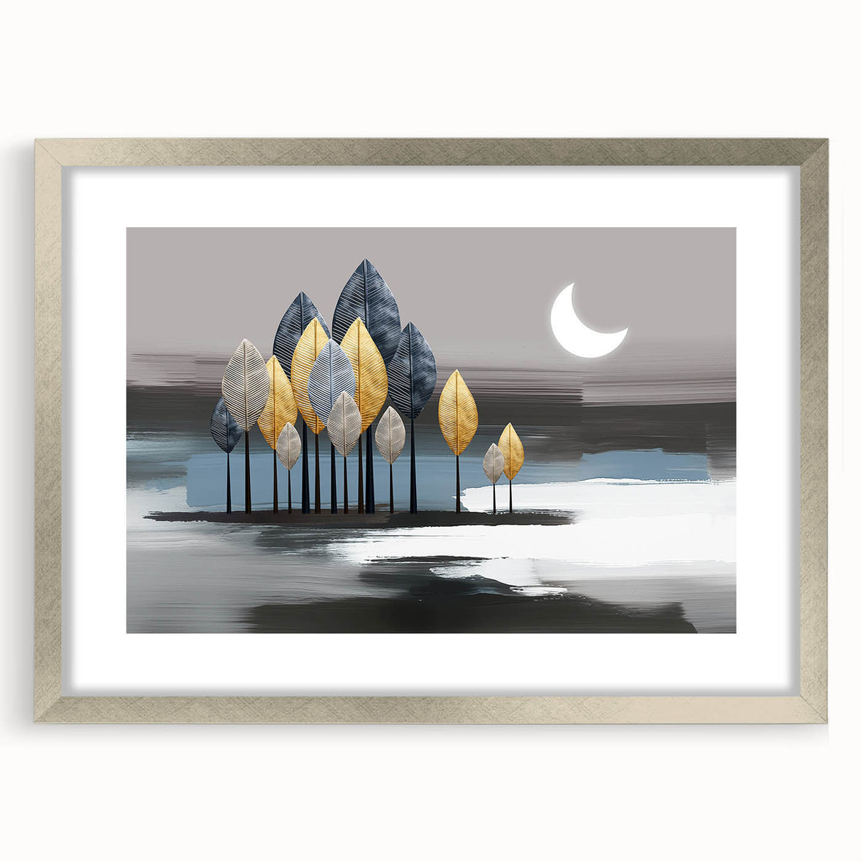 Framed abstract wall art showcasing vibrant strokes and lines in a silver mat frame, perfect for modern home decor and artistic ambiance.