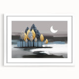 Abstract wall art featuring colorful strokes and lines in a modern design, framed in a sleek white frame with a mat, enhancing any decor.