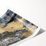 Abstract wall art print showcasing vibrant strokes and lines in shades of blue, orange, and yellow, perfect for modern home decor. Ideal for adding a pop of color to any room.