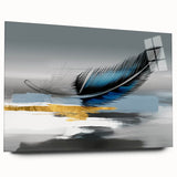 Abstract strokes and lines design on acrylic glass wall art, showcasing vibrant colors and smooth edges in a stylish side view. Ideal for modern decor.