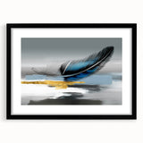 Framed wall art featuring an abstract design of colorful strokes and lines, set in a sleek black frame with a mat, ideal for modern decor.