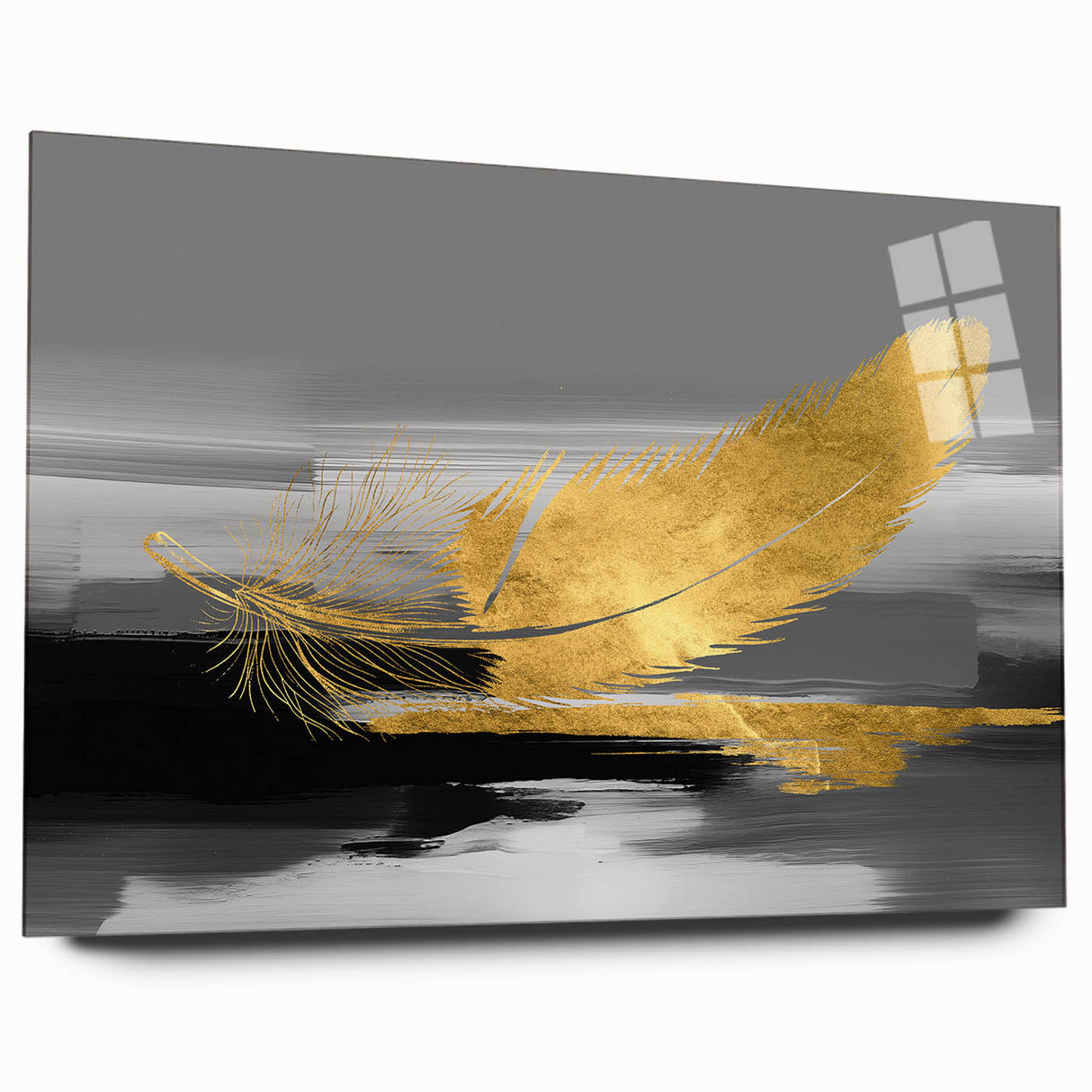 Abstract wall art design showcasing vibrant strokes and lines in bold colors, presented in acrylic glass with a sleek side view, perfect for modern decor.